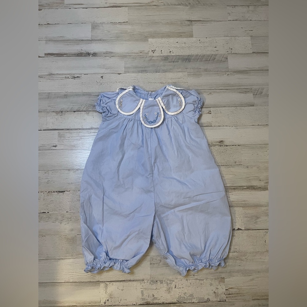Sophie & Lucas Embroidered Embroidered Petal Collar Bubble Romper Size 6M